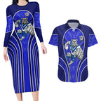 Canterbury Bankstown Bulldogs Rugby Mascot Couples Matching Long Sleeve Bodycon Dress and Hawaiian Shirt Australian Rugby Culture - Tribal Inspired Bulldog