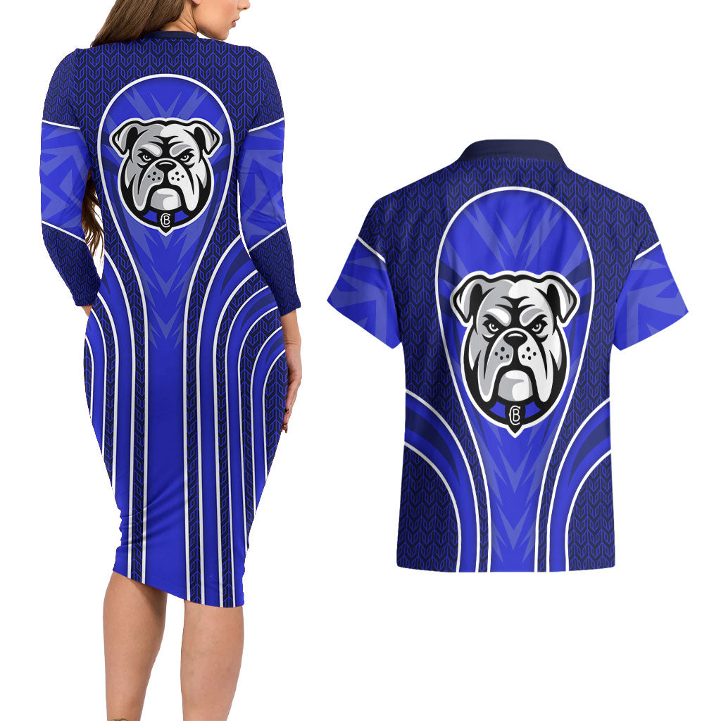 Canterbury Bankstown Bulldogs Rugby Mascot Couples Matching Long Sleeve Bodycon Dress and Hawaiian Shirt Australian Rugby Culture - Tribal Inspired Bulldog