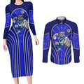 Canterbury Bankstown Bulldogs Rugby Mascot Couples Matching Long Sleeve Bodycon Dress and Long Sleeve Button Shirt Australian Rugby Culture - Tribal Inspired Bulldog