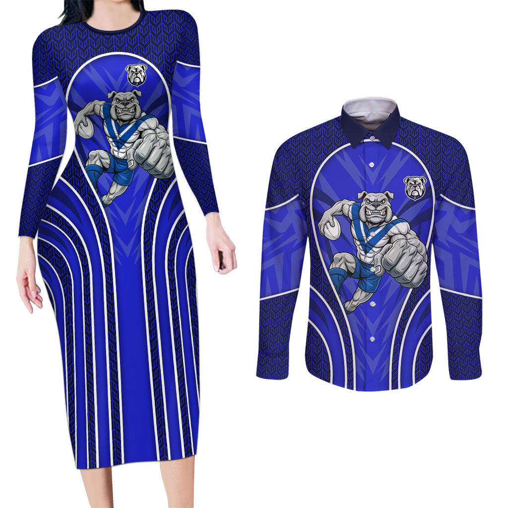 Canterbury Bankstown Bulldogs Rugby Mascot Couples Matching Long Sleeve Bodycon Dress and Long Sleeve Button Shirt Australian Rugby Culture - Tribal Inspired Bulldog