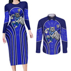 Canterbury Bankstown Bulldogs Rugby Mascot Couples Matching Long Sleeve Bodycon Dress and Long Sleeve Button Shirt Australian Rugby Culture - Tribal Inspired Bulldog