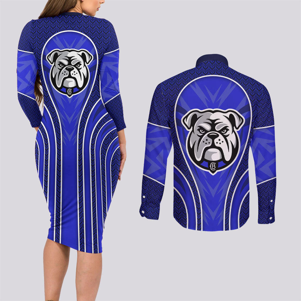 Canterbury Bankstown Bulldogs Rugby Mascot Couples Matching Long Sleeve Bodycon Dress and Long Sleeve Button Shirt Australian Rugby Culture - Tribal Inspired Bulldog