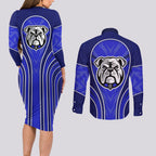 Canterbury Bankstown Bulldogs Rugby Mascot Couples Matching Long Sleeve Bodycon Dress and Long Sleeve Button Shirt Australian Rugby Culture - Tribal Inspired Bulldog