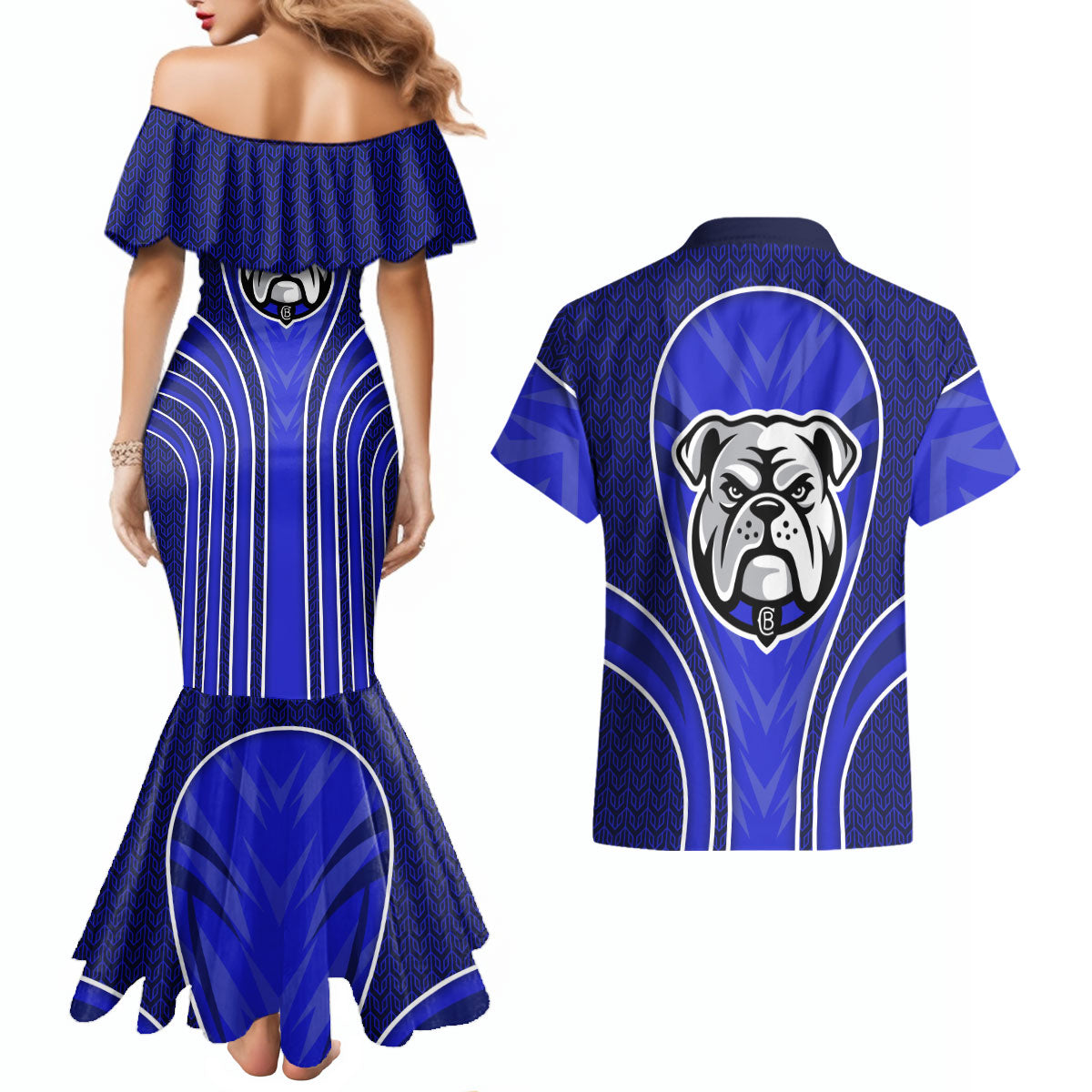 Canterbury Bankstown Bulldogs Rugby Mascot Couples Matching Mermaid Dress and Hawaiian Shirt Australian Rugby Culture - Tribal Inspired Bulldog