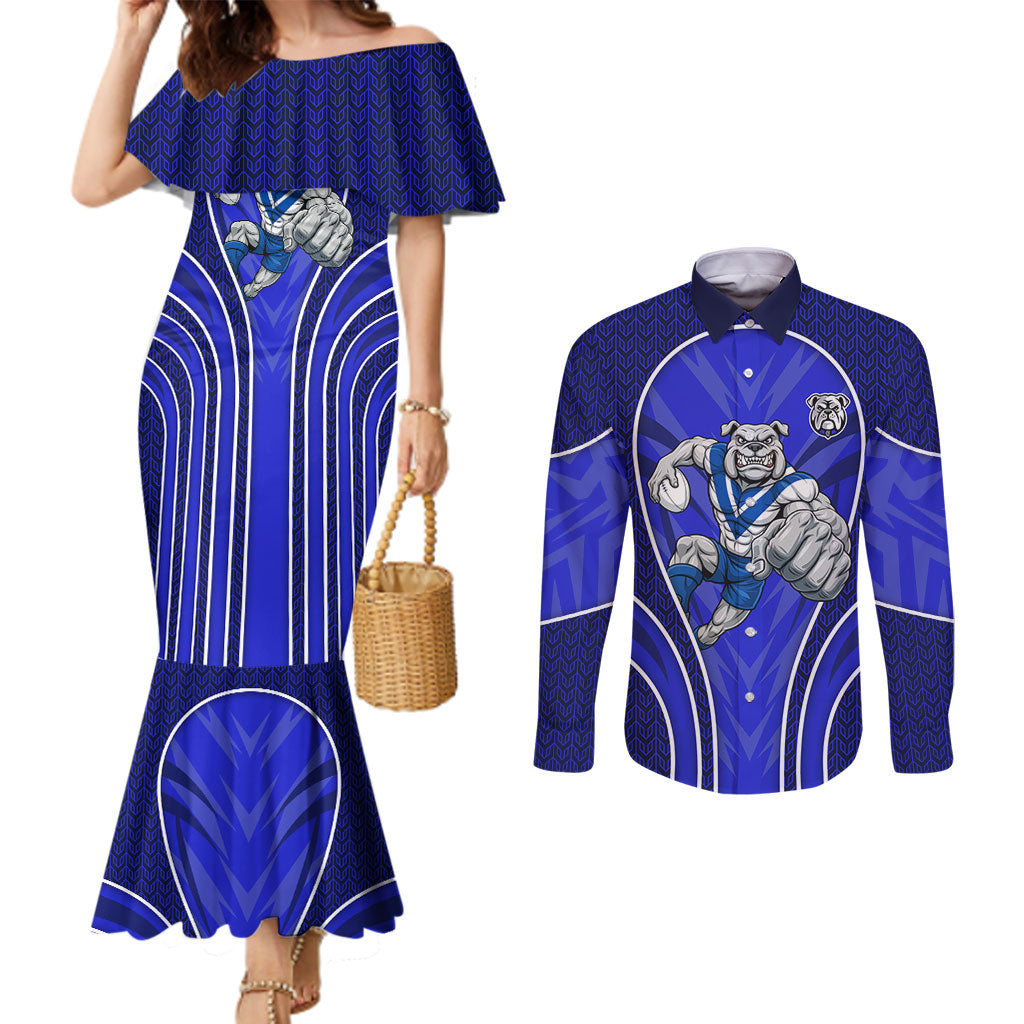 Canterbury Bankstown Bulldogs Rugby Mascot Couples Matching Mermaid Dress and Long Sleeve Button Shirt Australian Rugby Culture - Tribal Inspired Bulldog