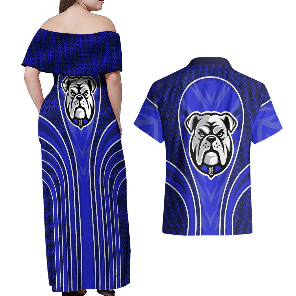 Canterbury Bankstown Bulldogs Rugby Mascot Couples Matching Off Shoulder Maxi Dress and Hawaiian Shirt Australian Rugby Culture - Tribal Inspired Bulldog