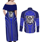Canterbury Bankstown Bulldogs Rugby Mascot Couples Matching Off Shoulder Maxi Dress and Long Sleeve Button Shirt Australian Rugby Culture - Tribal Inspired Bulldog