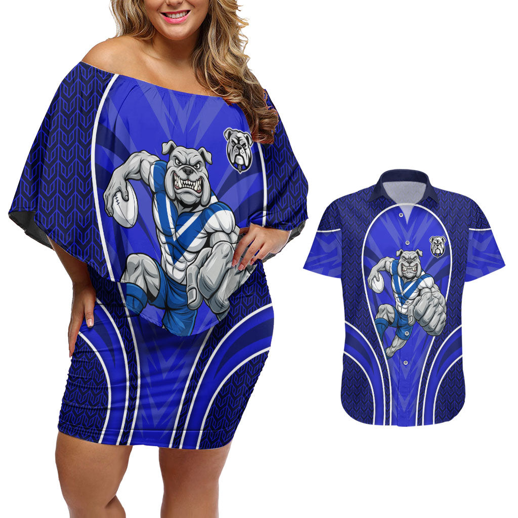 Canterbury Bankstown Bulldogs Rugby Mascot Couples Matching Off Shoulder Short Dress and Hawaiian Shirt Australian Rugby Culture - Tribal Inspired Bulldog
