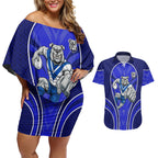 Canterbury Bankstown Bulldogs Rugby Mascot Couples Matching Off Shoulder Short Dress and Hawaiian Shirt Australian Rugby Culture - Tribal Inspired Bulldog