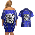 Canterbury Bankstown Bulldogs Rugby Mascot Couples Matching Off Shoulder Short Dress and Hawaiian Shirt Australian Rugby Culture - Tribal Inspired Bulldog