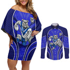 Canterbury Bankstown Bulldogs Rugby Mascot Couples Matching Off Shoulder Short Dress and Long Sleeve Button Shirt Australian Rugby Culture - Tribal Inspired Bulldog