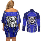 Canterbury Bankstown Bulldogs Rugby Mascot Couples Matching Off Shoulder Short Dress and Long Sleeve Button Shirt Australian Rugby Culture - Tribal Inspired Bulldog
