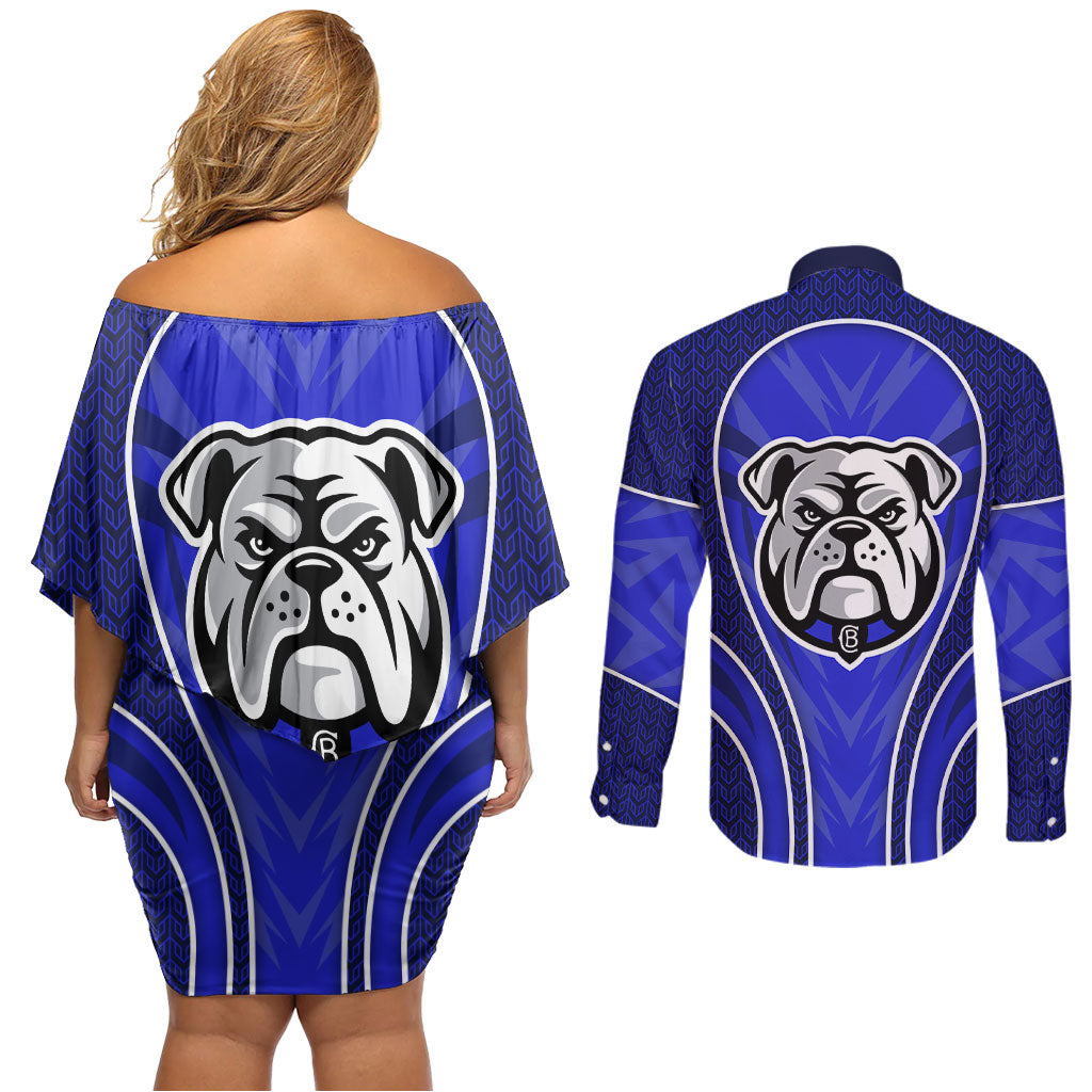 Canterbury Bankstown Bulldogs Rugby Mascot Couples Matching Off Shoulder Short Dress and Long Sleeve Button Shirt Australian Rugby Culture - Tribal Inspired Bulldog