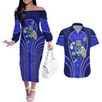 Canterbury Bankstown Bulldogs Rugby Mascot Couples Matching Off The Shoulder Long Sleeve Dress and Hawaiian Shirt Australian Rugby Culture - Tribal Inspired Bulldog