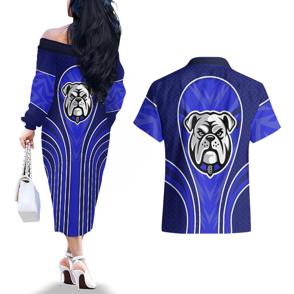 Canterbury Bankstown Bulldogs Rugby Mascot Couples Matching Off The Shoulder Long Sleeve Dress and Hawaiian Shirt Australian Rugby Culture - Tribal Inspired Bulldog