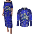 Canterbury Bankstown Bulldogs Rugby Mascot Couples Matching Puletasi and Long Sleeve Button Shirt Australian Rugby Culture - Tribal Inspired Bulldog