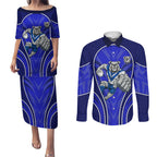 Canterbury Bankstown Bulldogs Rugby Mascot Couples Matching Puletasi and Long Sleeve Button Shirt Australian Rugby Culture - Tribal Inspired Bulldog