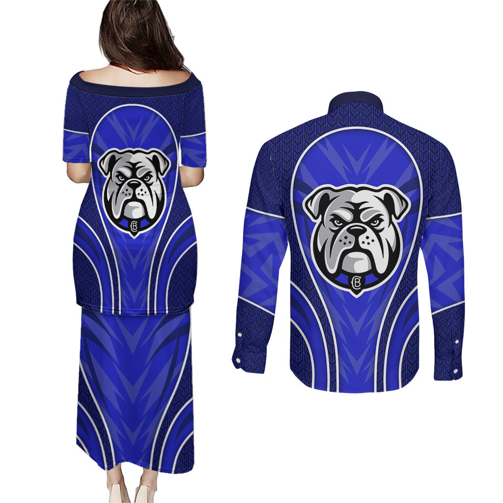 Canterbury Bankstown Bulldogs Rugby Mascot Couples Matching Puletasi and Long Sleeve Button Shirt Australian Rugby Culture - Tribal Inspired Bulldog