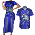 Canterbury Bankstown Bulldogs Rugby Mascot Couples Matching Short Sleeve Bodycon Dress and Hawaiian Shirt Australian Rugby Culture - Tribal Inspired Bulldog