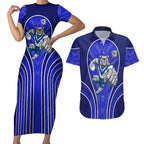 Canterbury Bankstown Bulldogs Rugby Mascot Couples Matching Short Sleeve Bodycon Dress and Hawaiian Shirt Australian Rugby Culture - Tribal Inspired Bulldog