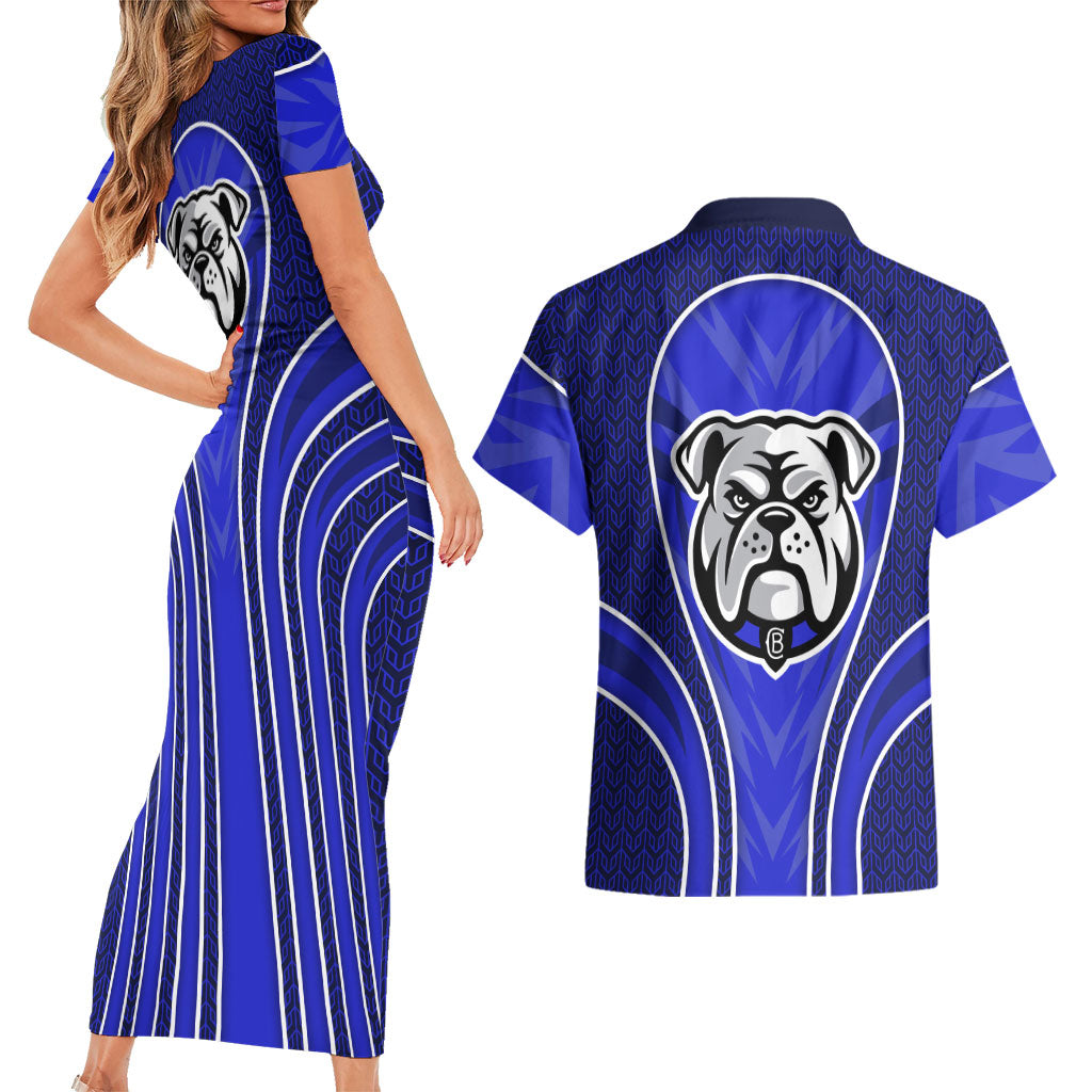 Canterbury Bankstown Bulldogs Rugby Mascot Couples Matching Short Sleeve Bodycon Dress and Hawaiian Shirt Australian Rugby Culture - Tribal Inspired Bulldog