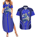 Canterbury Bankstown Bulldogs Rugby Mascot Couples Matching Summer Maxi Dress and Hawaiian Shirt Australian Rugby Culture - Tribal Inspired Bulldog