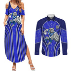Canterbury Bankstown Bulldogs Rugby Mascot Couples Matching Summer Maxi Dress and Long Sleeve Button Shirt Australian Rugby Culture - Tribal Inspired Bulldog