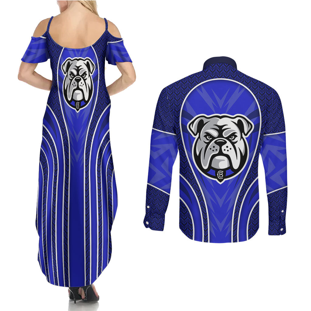 Canterbury Bankstown Bulldogs Rugby Mascot Couples Matching Summer Maxi Dress and Long Sleeve Button Shirt Australian Rugby Culture - Tribal Inspired Bulldog