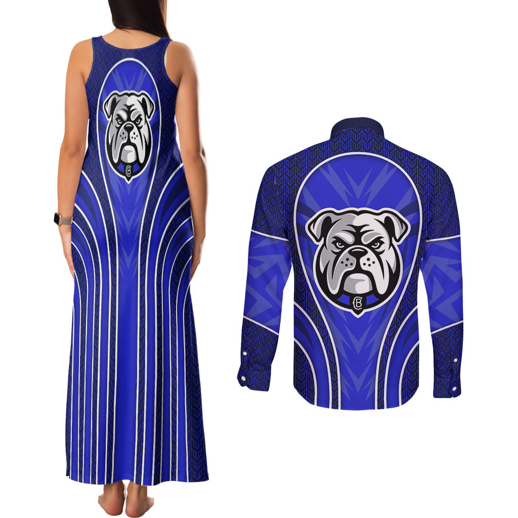 Canterbury Bankstown Bulldogs Rugby Mascot Couples Matching Tank Maxi Dress and Long Sleeve Button Shirt Australian Rugby Culture - Tribal Inspired Bulldog
