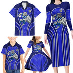 Canterbury Bankstown Bulldogs Rugby Mascot Family Matching Long Sleeve Bodycon Dress and Hawaiian Shirt Australian Rugby Culture - Tribal Inspired Bulldog
