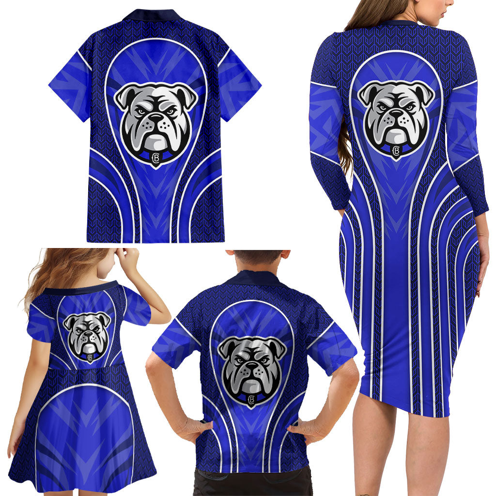 Canterbury Bankstown Bulldogs Rugby Mascot Family Matching Long Sleeve Bodycon Dress and Hawaiian Shirt Australian Rugby Culture - Tribal Inspired Bulldog