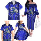 Canterbury Bankstown Bulldogs Rugby Mascot Family Matching Off The Shoulder Long Sleeve Dress and Hawaiian Shirt Australian Rugby Culture - Tribal Inspired Bulldog