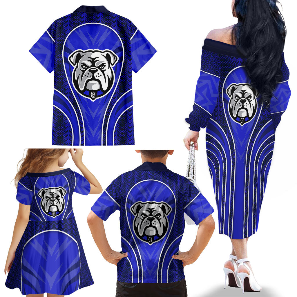 Canterbury Bankstown Bulldogs Rugby Mascot Family Matching Off The Shoulder Long Sleeve Dress and Hawaiian Shirt Australian Rugby Culture - Tribal Inspired Bulldog