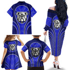 Canterbury Bankstown Bulldogs Rugby Mascot Family Matching Off The Shoulder Long Sleeve Dress and Hawaiian Shirt Australian Rugby Culture - Tribal Inspired Bulldog