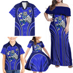 Canterbury Bankstown Bulldogs Rugby Mascot Family Matching Off Shoulder Maxi Dress and Hawaiian Shirt Australian Rugby Culture - Tribal Inspired Bulldog