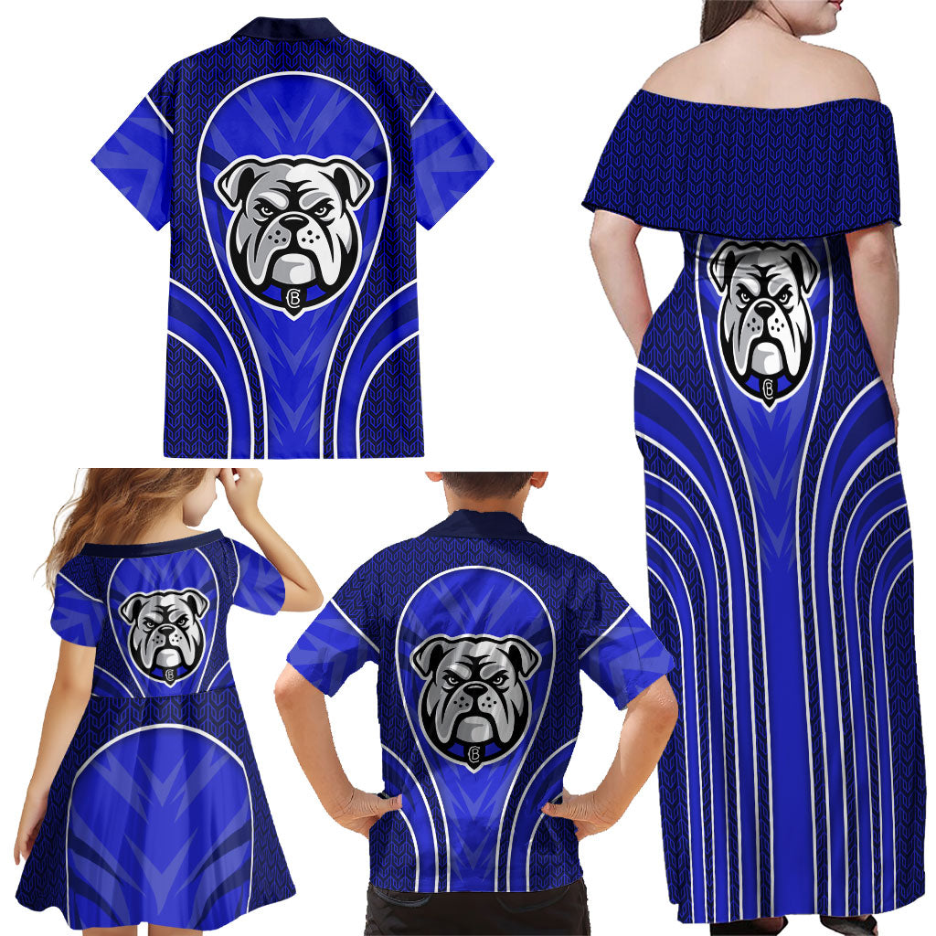 Canterbury Bankstown Bulldogs Rugby Mascot Family Matching Off Shoulder Maxi Dress and Hawaiian Shirt Australian Rugby Culture - Tribal Inspired Bulldog
