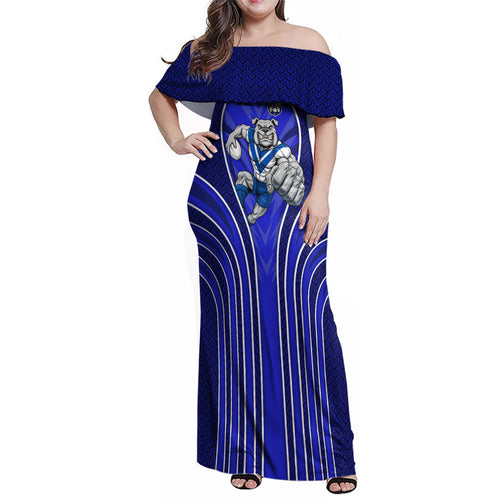 Canterbury Bankstown Bulldogs Rugby Mascot Family Matching Off Shoulder Maxi Dress and Hawaiian Shirt Australian Rugby Culture - Tribal Inspired Bulldog