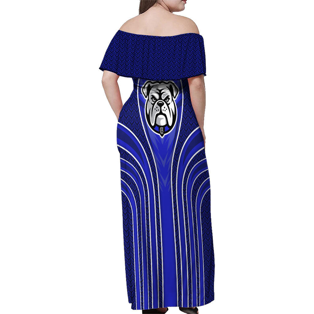 Canterbury Bankstown Bulldogs Rugby Mascot Family Matching Off Shoulder Maxi Dress and Hawaiian Shirt Australian Rugby Culture - Tribal Inspired Bulldog