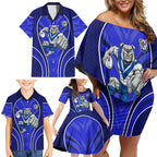 Canterbury Bankstown Bulldogs Rugby Mascot Family Matching Off Shoulder Short Dress and Hawaiian Shirt Australian Rugby Culture - Tribal Inspired Bulldog