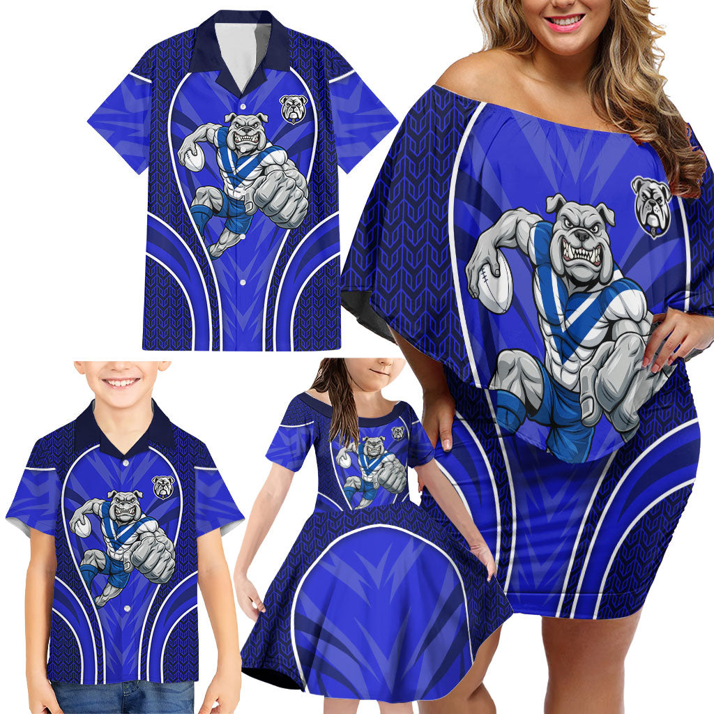 Canterbury Bankstown Bulldogs Rugby Mascot Family Matching Off Shoulder Short Dress and Hawaiian Shirt Australian Rugby Culture - Tribal Inspired Bulldog