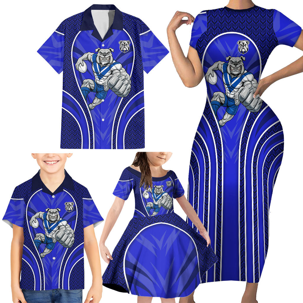 Canterbury Bankstown Bulldogs Rugby Mascot Family Matching Short Sleeve Bodycon Dress and Hawaiian Shirt Australian Rugby Culture - Tribal Inspired Bulldog
