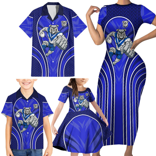 Canterbury Bankstown Bulldogs Rugby Mascot Family Matching Short Sleeve Bodycon Dress and Hawaiian Shirt Australian Rugby Culture - Tribal Inspired Bulldog