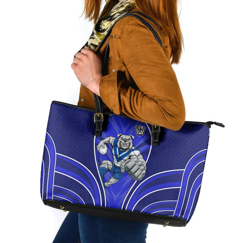Canterbury Bankstown Bulldogs Rugby Mascot Leather Tote Bag Australian Rugby Culture - Tribal Inspired Bulldog