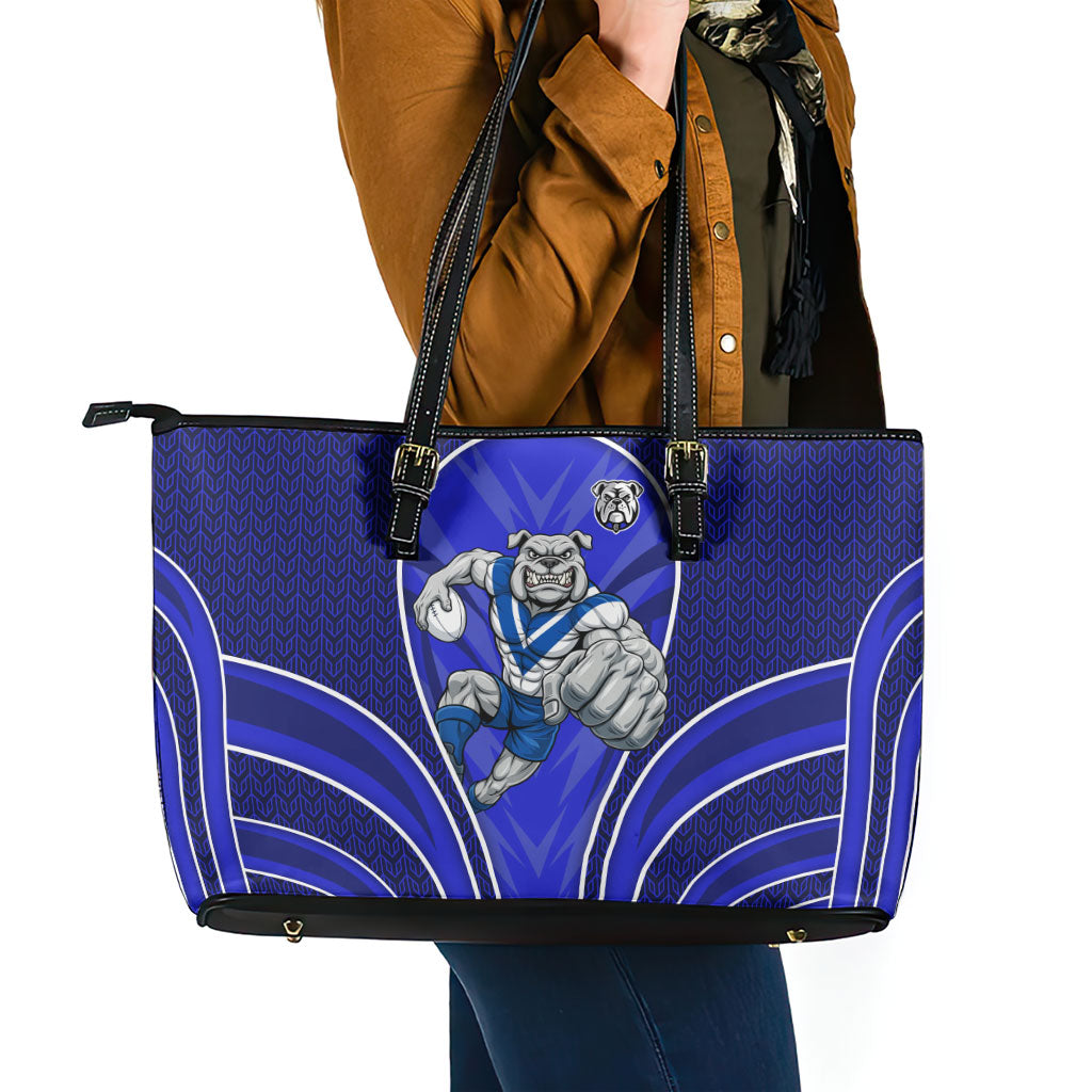 Canterbury Bankstown Bulldogs Rugby Mascot Leather Tote Bag Australian Rugby Culture - Tribal Inspired Bulldog