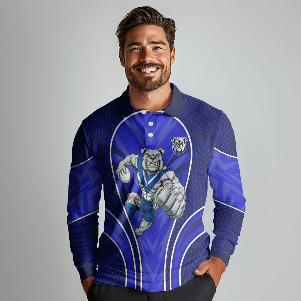 Canterbury Bankstown Bulldogs Rugby Mascot Long Sleeve Polo Shirt Australian Rugby Culture - Tribal Inspired Bulldog