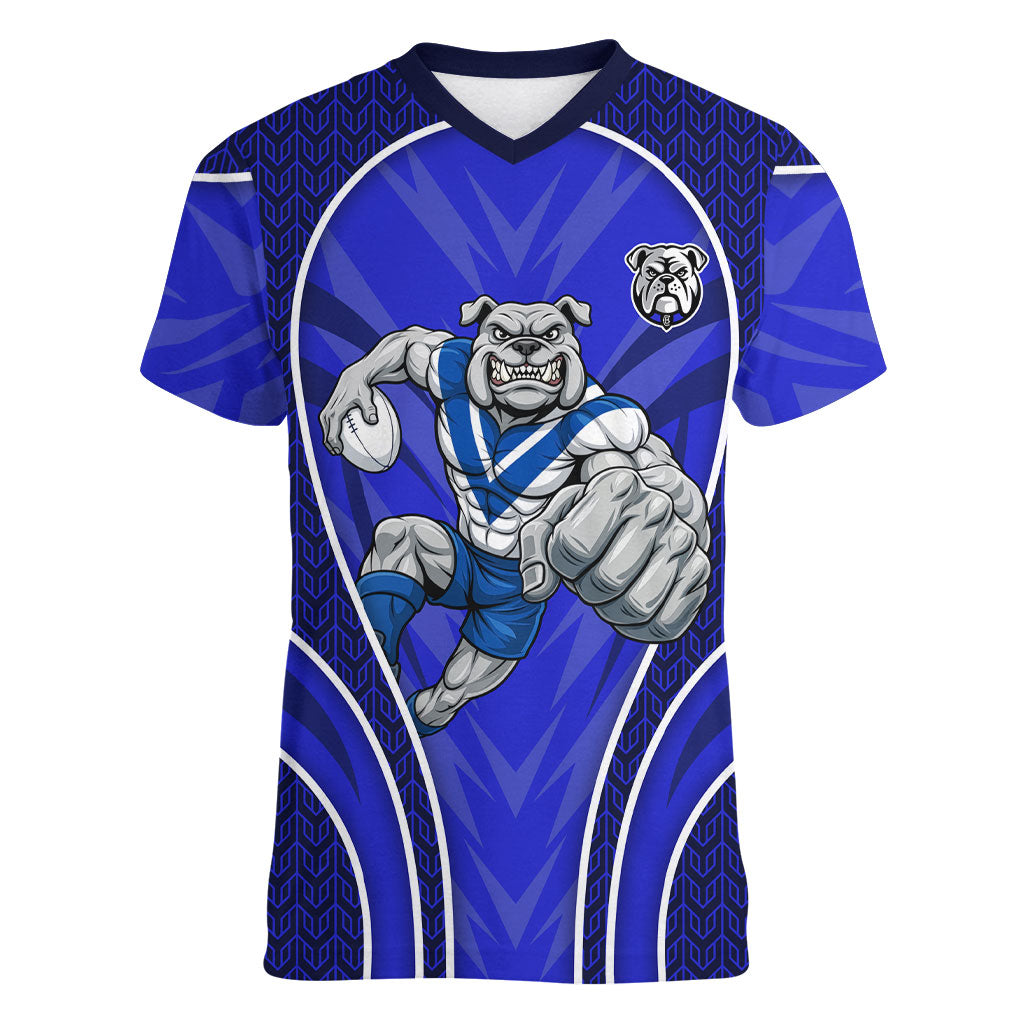 Canterbury Bankstown Bulldogs Rugby Mascot Women V-Neck T-Shirt Australian Rugby Culture - Tribal Inspired Bulldog