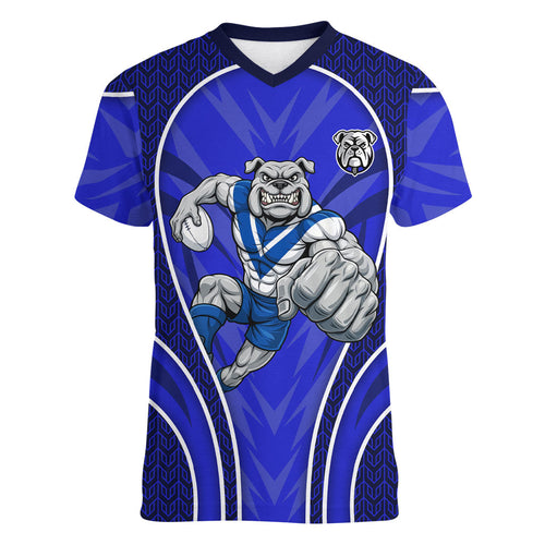 Canterbury Bankstown Bulldogs Rugby Mascot Women V-Neck T-Shirt Australian Rugby Culture - Tribal Inspired Bulldog