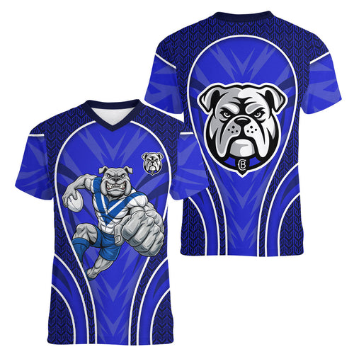 Canterbury Bankstown Bulldogs Rugby Mascot Women V-Neck T-Shirt Australian Rugby Culture - Tribal Inspired Bulldog