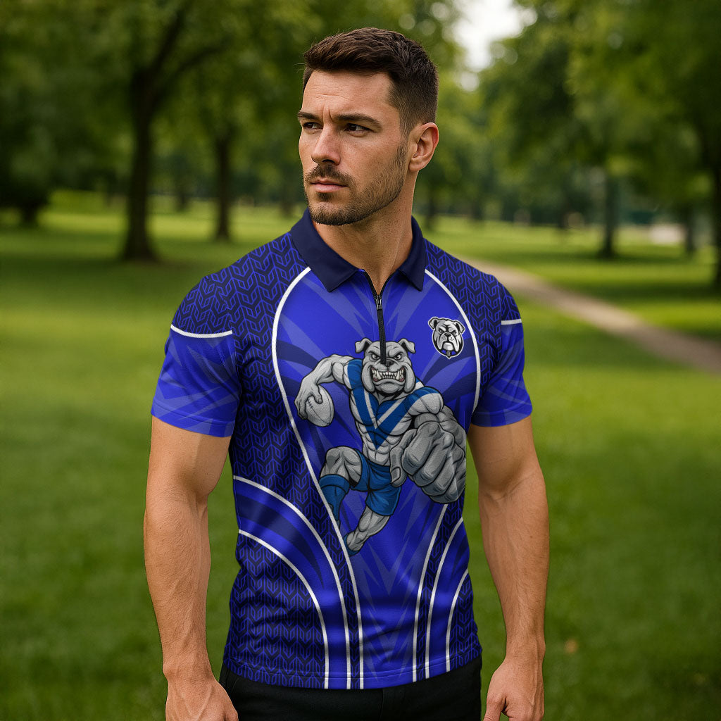 Canterbury Bankstown Bulldogs Rugby Mascot Zipper Polo Shirt Australian Rugby Culture - Tribal Inspired Bulldog