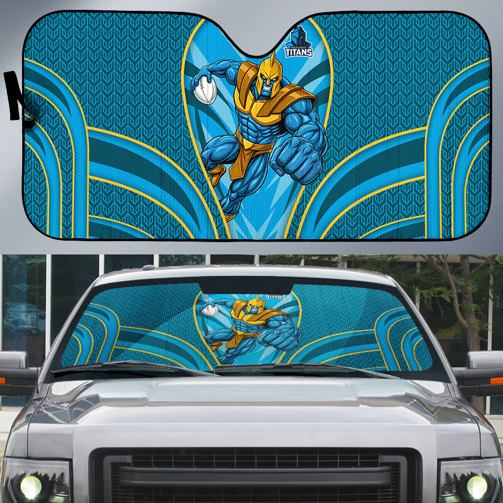 Gold Coast Titans Rugby Mascot Auto Sun Shade Australian Rugby Culture - Tribal Inspired Warrior Titan